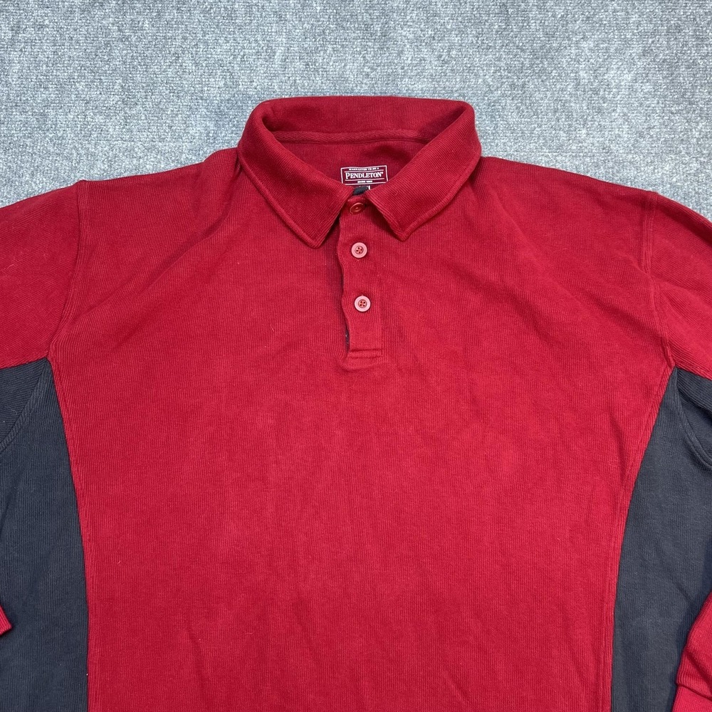 Pendleton Polo Shirt Mens 2XL Red Colorblock Long Sleeve Cotton Knit Casual